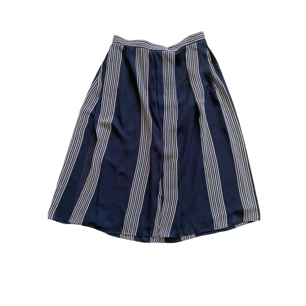 Anne Klein Black and White Vertically Striped Chiffon Lined Midi Skirt- Size 10